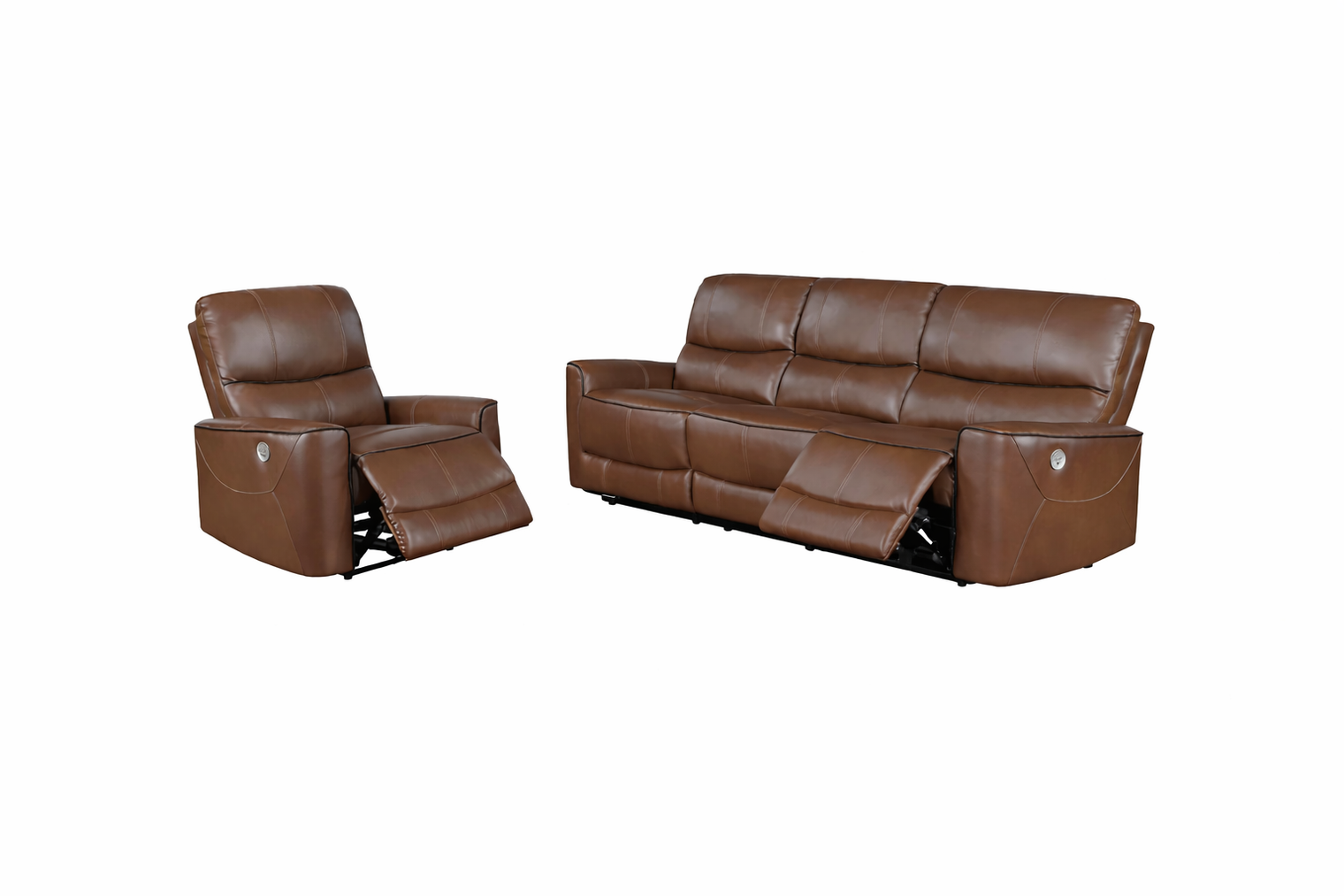 Greenfield Power Reclining Sofa Set Saddle Brown