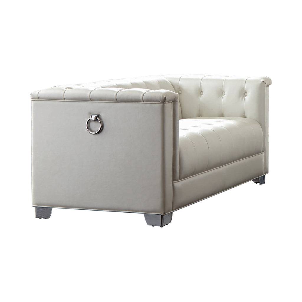 Chaviano Tufted Upholstered Loveseat Pearl White - Renzzi Furniture