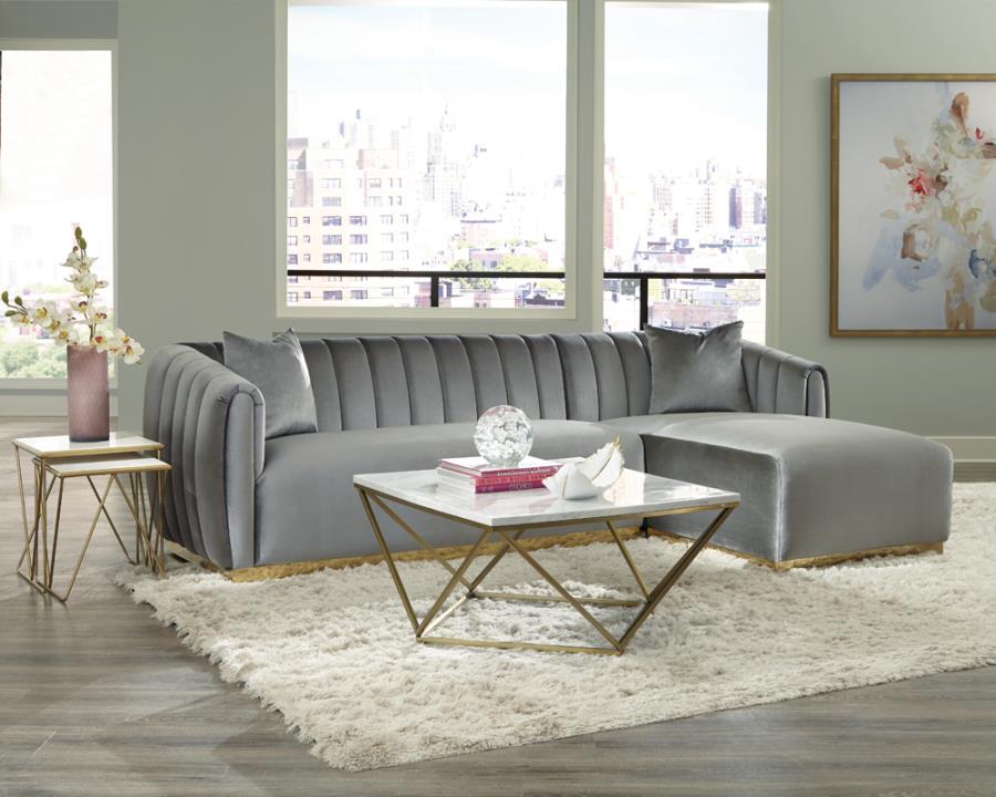 Grisby 2-Piece Channeled Tufted Back Sectional Silver - Renzzi Furniture