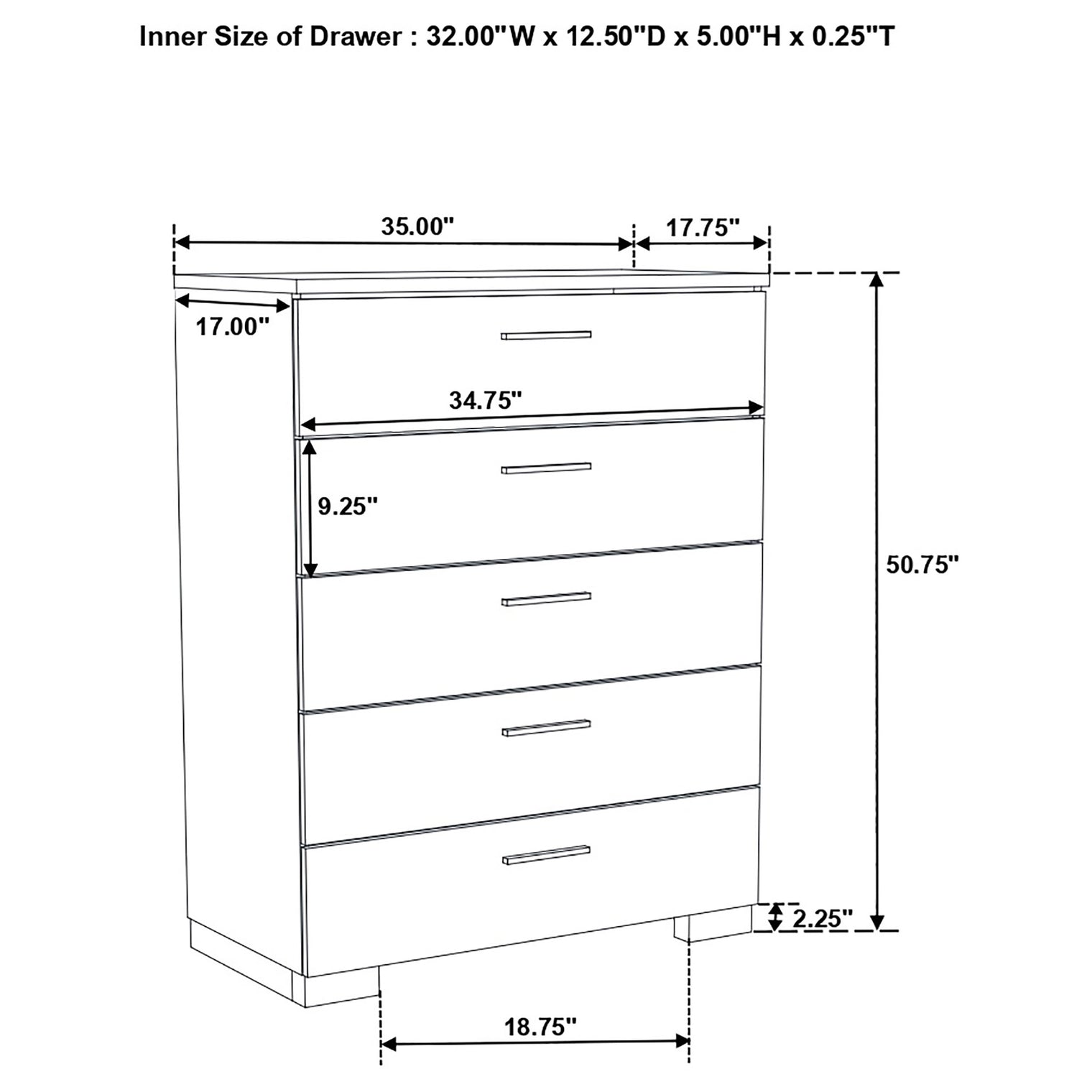 Felicity 5-drawer Bedroom Chest White High Gloss