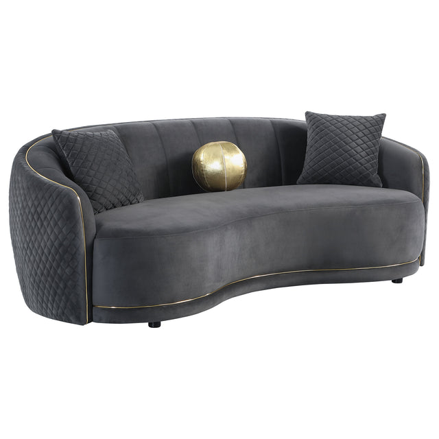 Brookside Velvet Upholstered Curved Loveseat Dark Grey