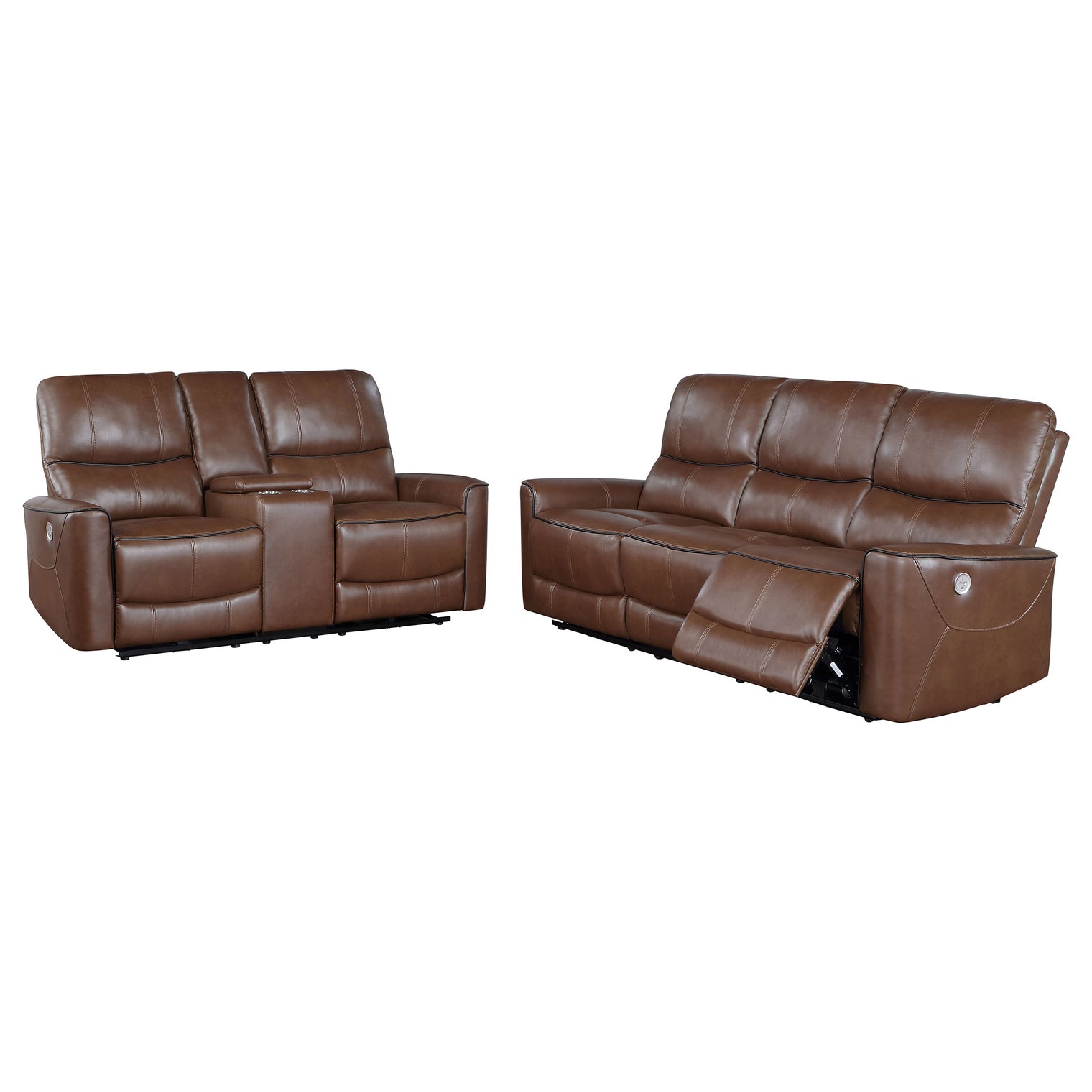 Greenfield Power Reclining Sofa Set Saddle Brown