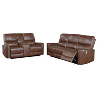 Greenfield Power Reclining Sofa Set Saddle Brown