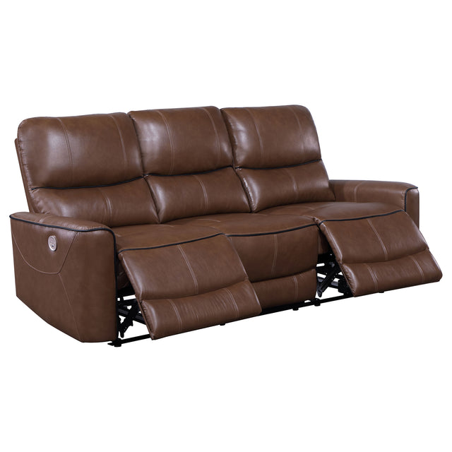Greenfield Power Reclining Sofa Set Saddle Brown