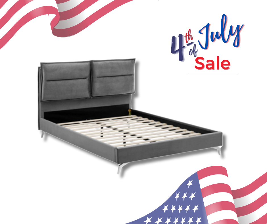 Charcoal Grey Velvet Queen Bed - 4th July Special
