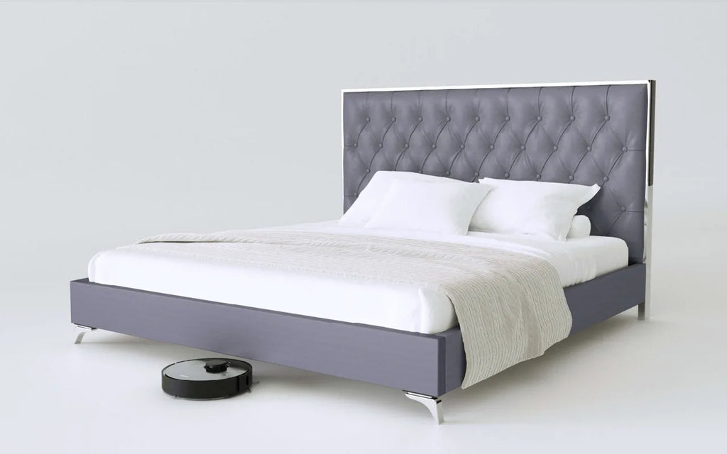 Gray Leather Bed - Angle