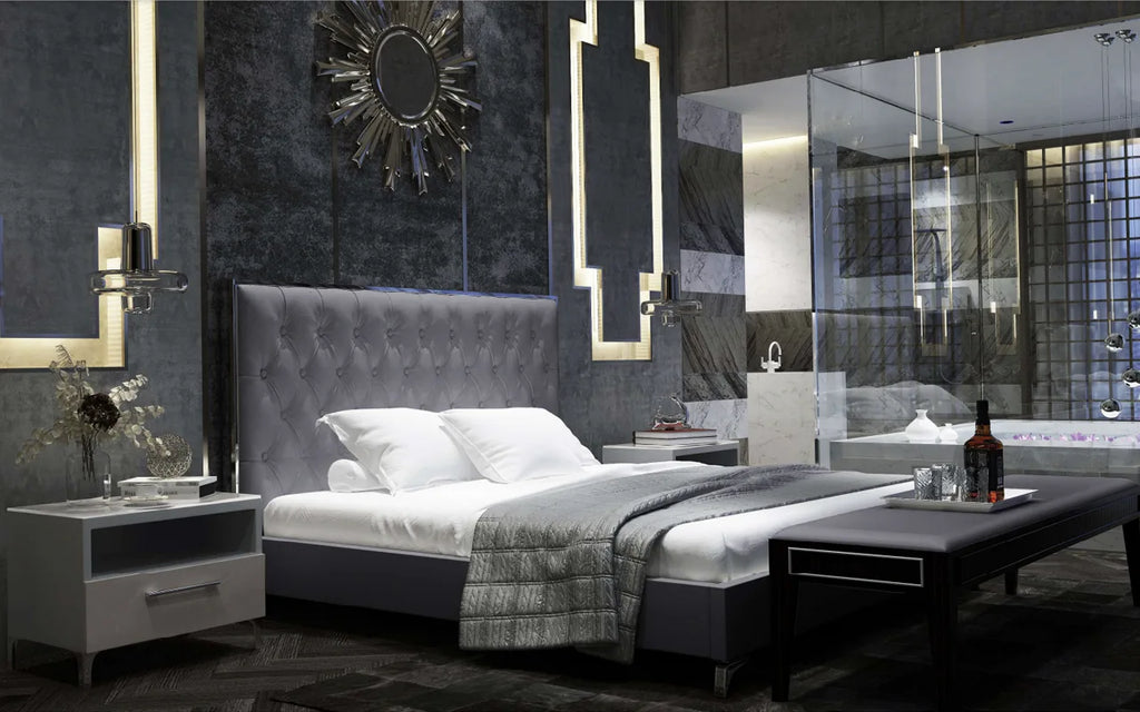 Grey Leather Bed