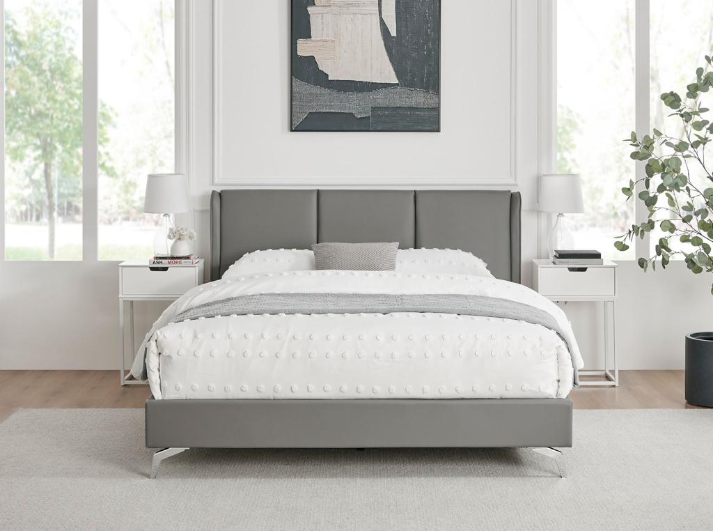 Grey Leather Queen Bed - Environment Front
