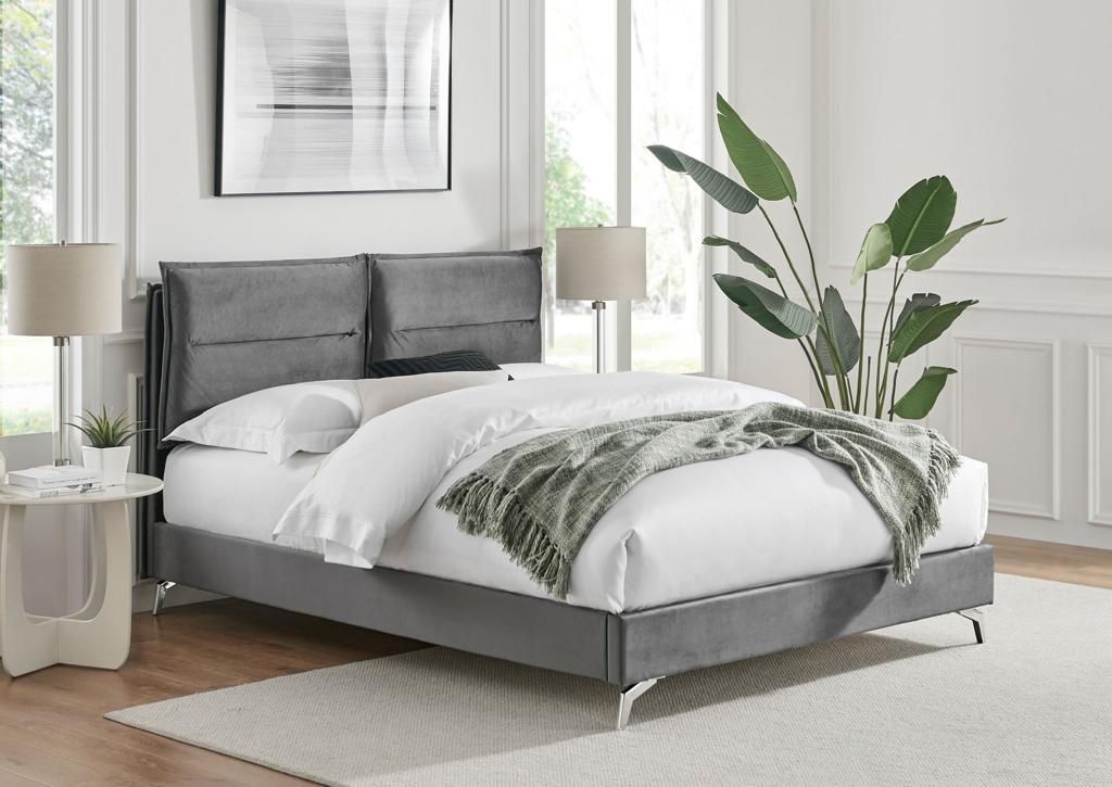 Charcoal Grey Velvet Queen Bed - Environment Angle