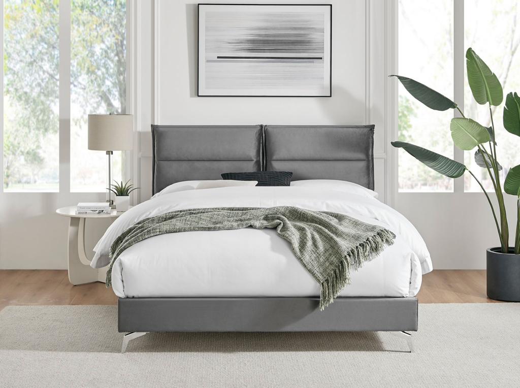 Charcoal Grey Velvet Queen Bed - Environment Front