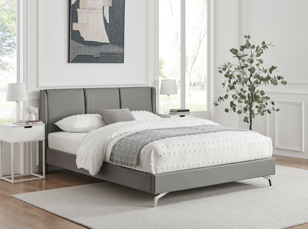 Grey Leather Queen Bed - Environment Angle