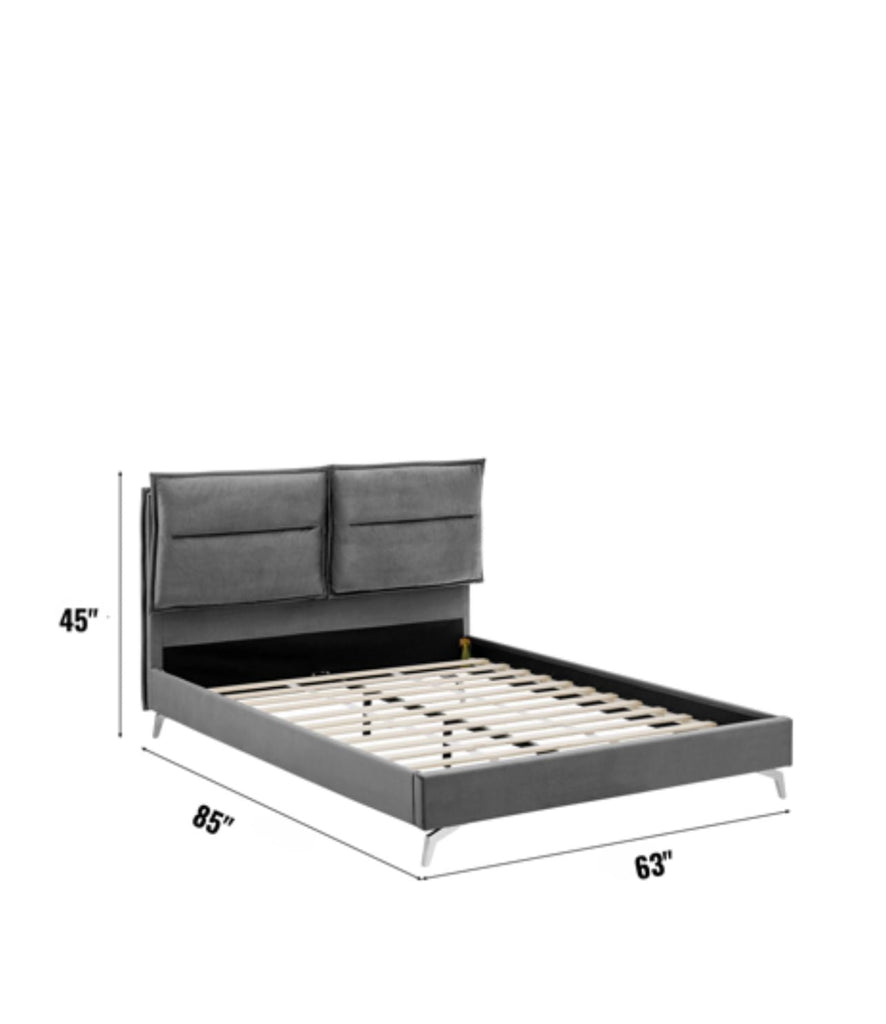 Charcoal Grey Velvet Queen Bed - Dimensions
