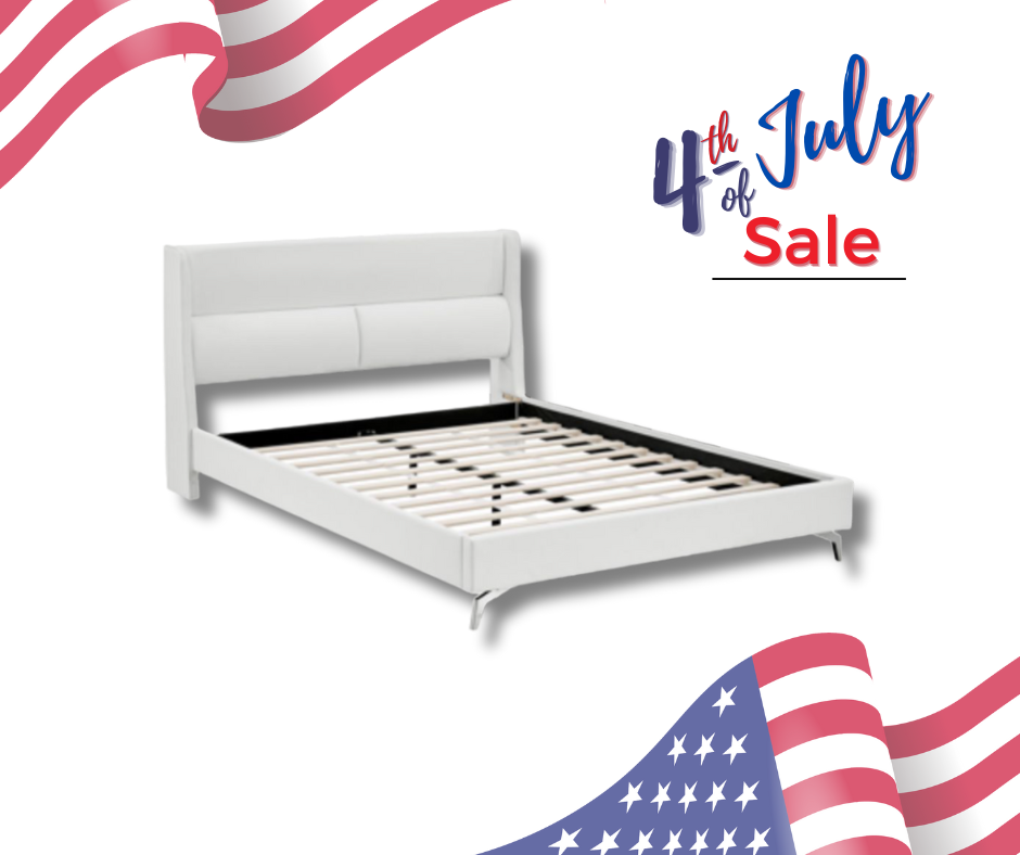 White Leather Queen Bed - 4th July Special