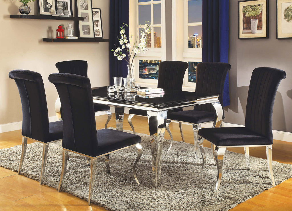 Carone 7 Piece Dining Set Black and Chrome - Renzzi Furniture
