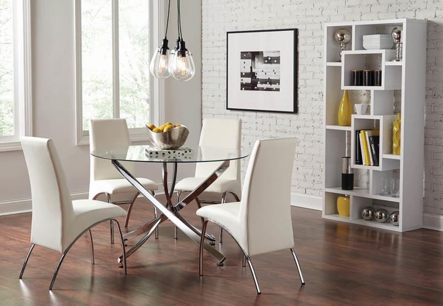 Beckham 5-Piece Round Dining Set Chrome and White - Renzzi Furniture