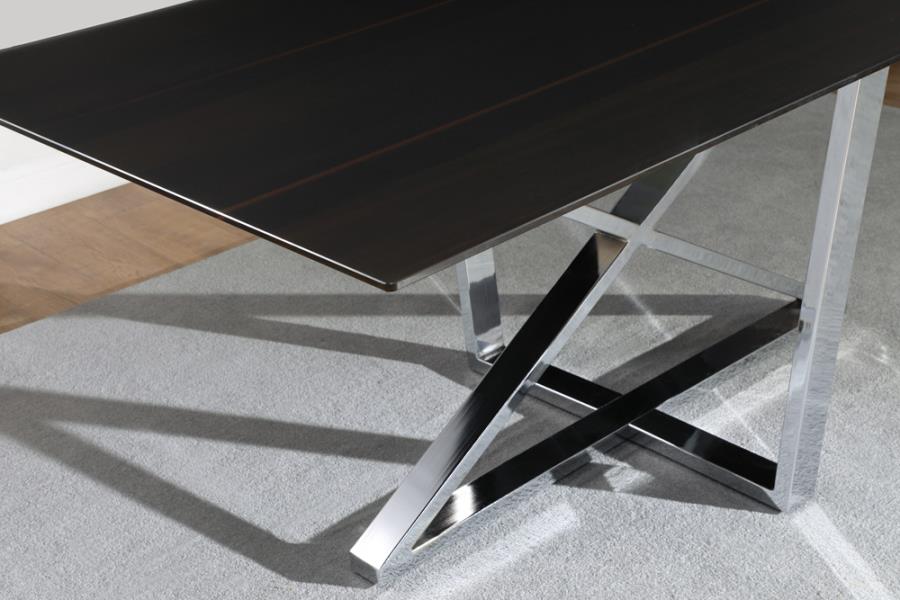 Neveen 7 Piece Rectangular X-Cross Dining Set Black and Chrome - Renzzi Furniture