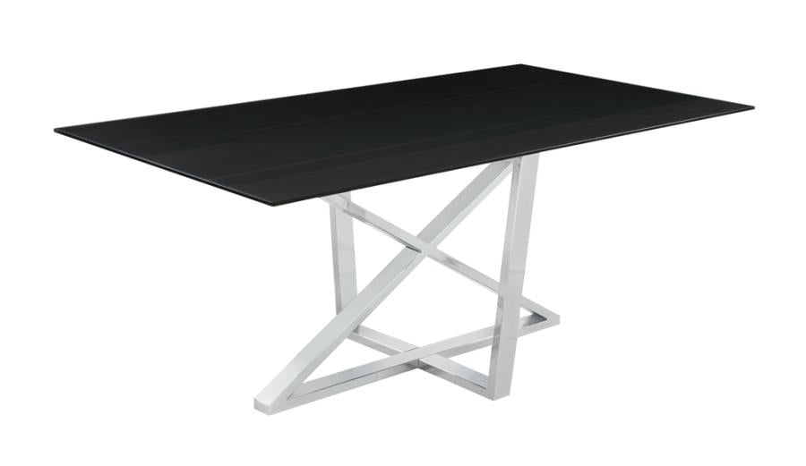 Neveen 7 Piece Rectangular X-Cross Dining Set Black and Chrome - Renzzi Furniture