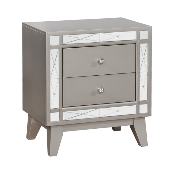 Leighton 2 Drawer Nightstand Metallic Mercury - Renzzi Furniture