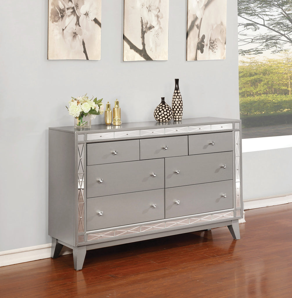 Leighton 7 Drawer Dresser Metallic Mercury - Renzzi Furniture