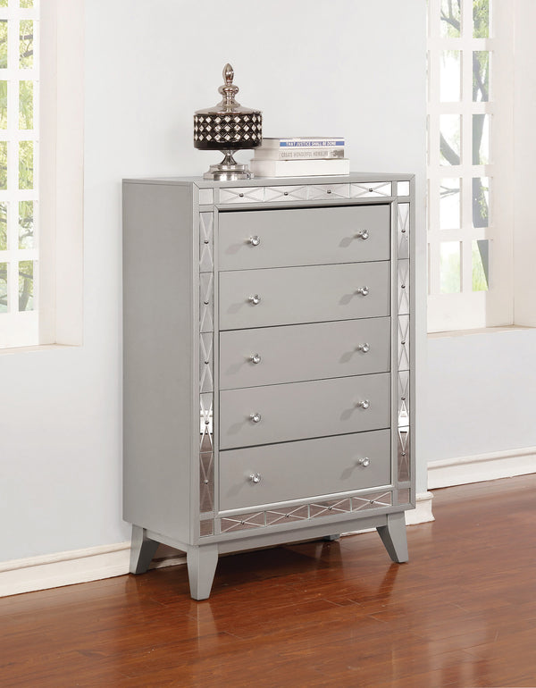 Leighton 5 Drawer Chest Metallic Mercury - Renzzi Furniture