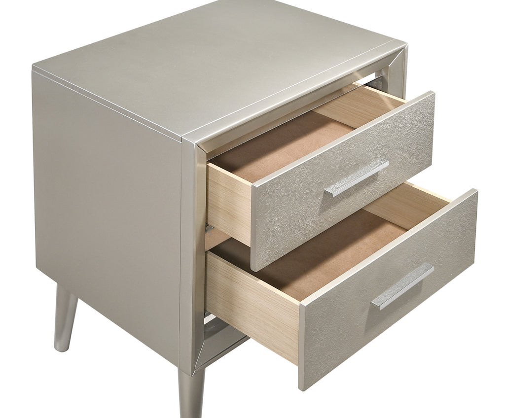 Ramon 2 Drawer Nightstand Metallic Sterling - Renzi Furniture