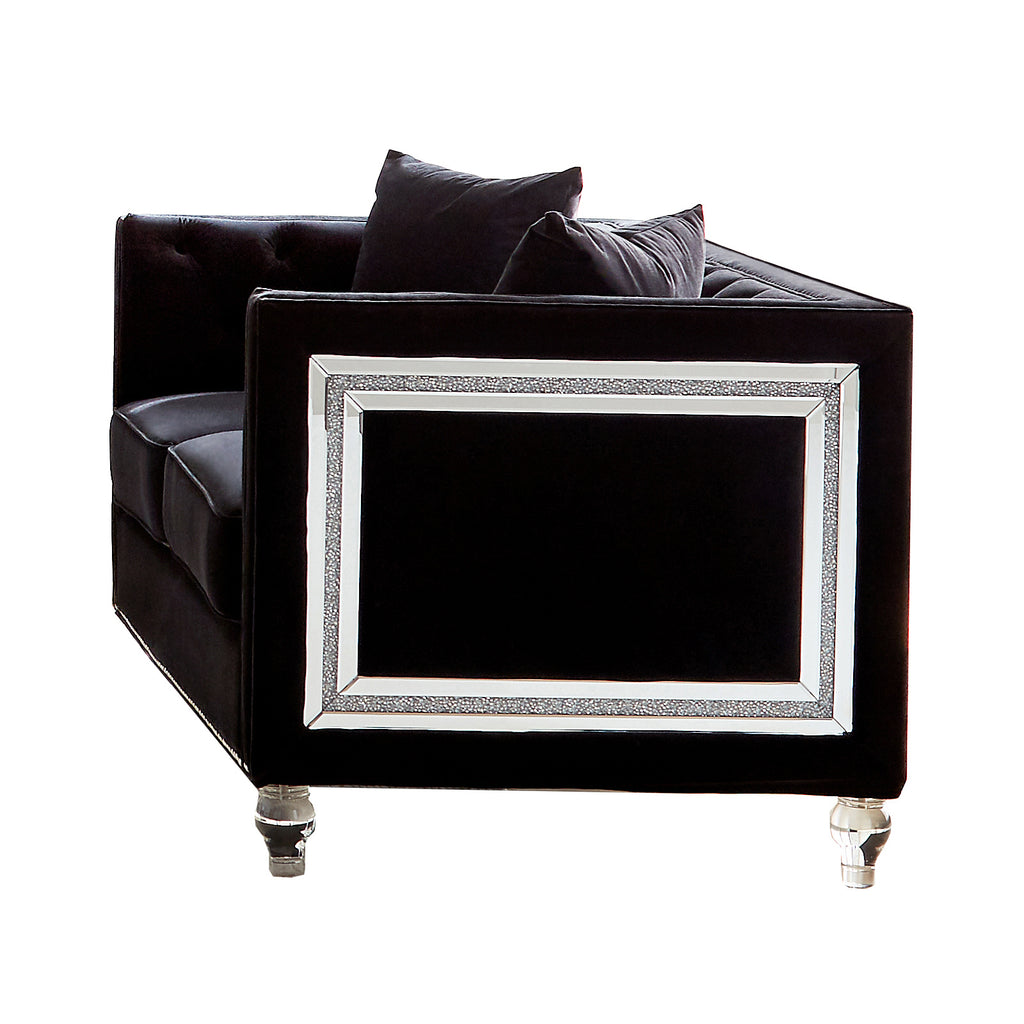 Delilah Upholstered Tufted Tuxedo Arm Loveseat Black - Renzzi Furniture