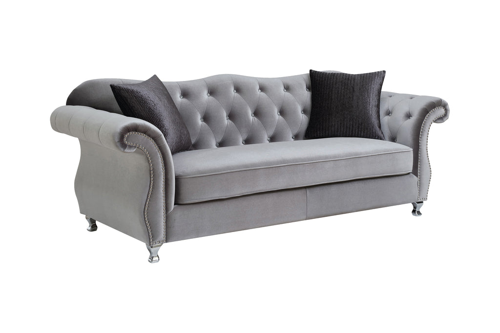 Frostine Button Tufted Sofa Silver - Angle