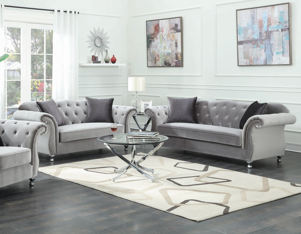 Frostine Button Tufted Sofa Silver - Environment