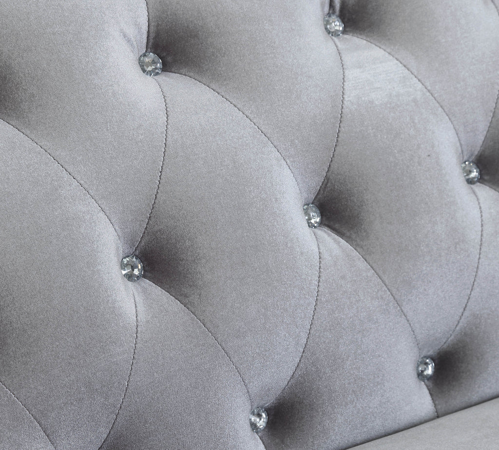 Frostine Button Tufted Sofa Silver - Closer look