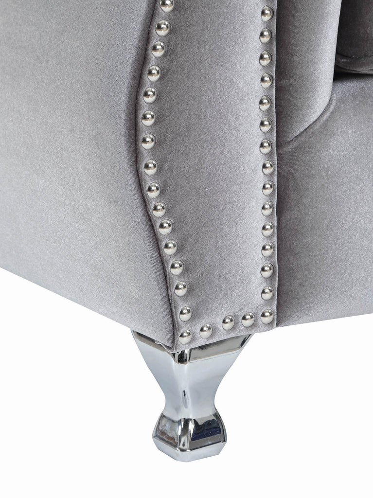 Frostine Button Tufted Sofa Silver - Legs