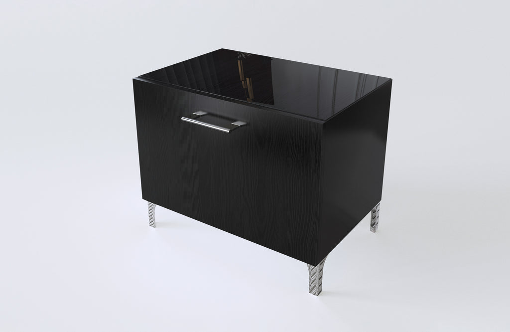 Nightstand Black and Silver - Glass Top - Angke